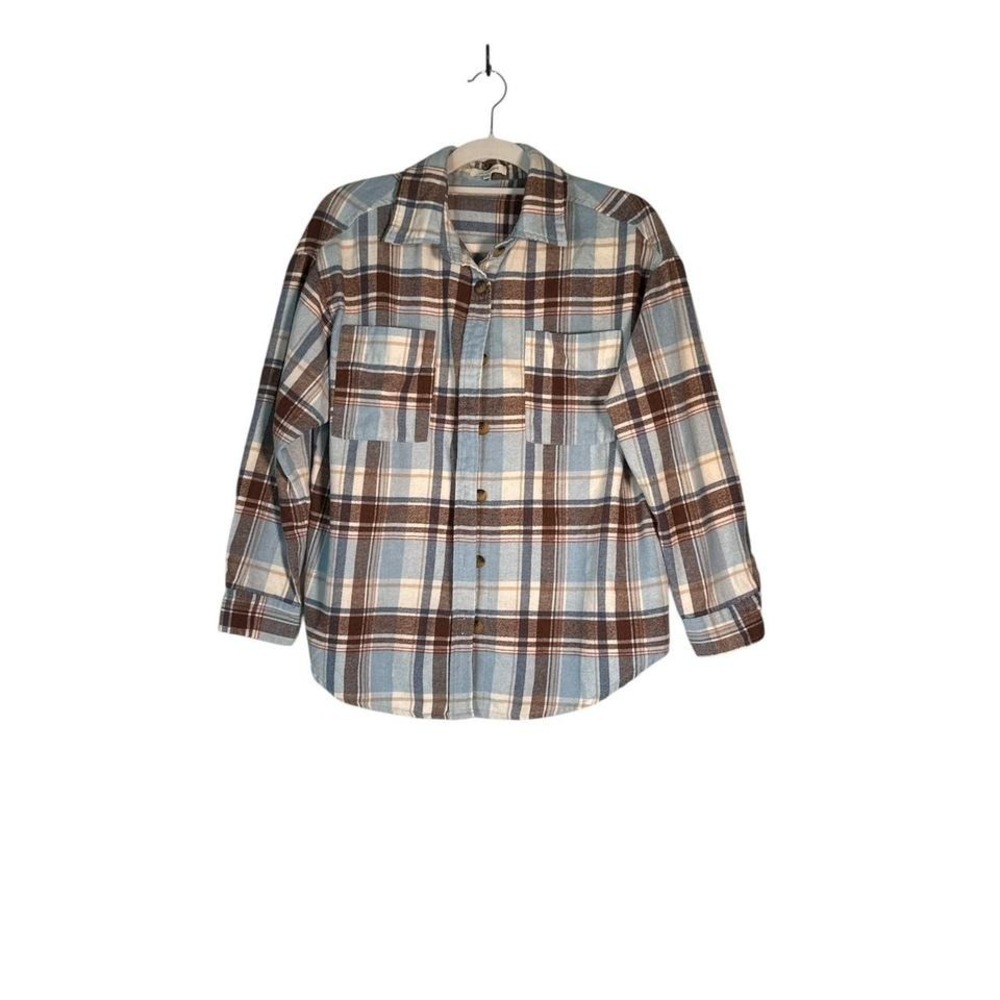 no comment blue & tan flannel shirt size‎ Medium